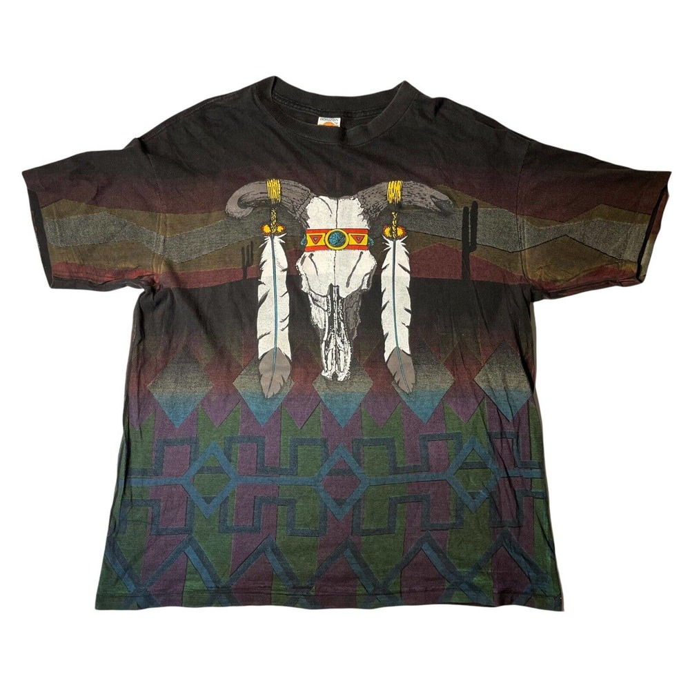 Vintage All Over Print Shirt Navajo Skull Native American Fashion‎ Graphic XL